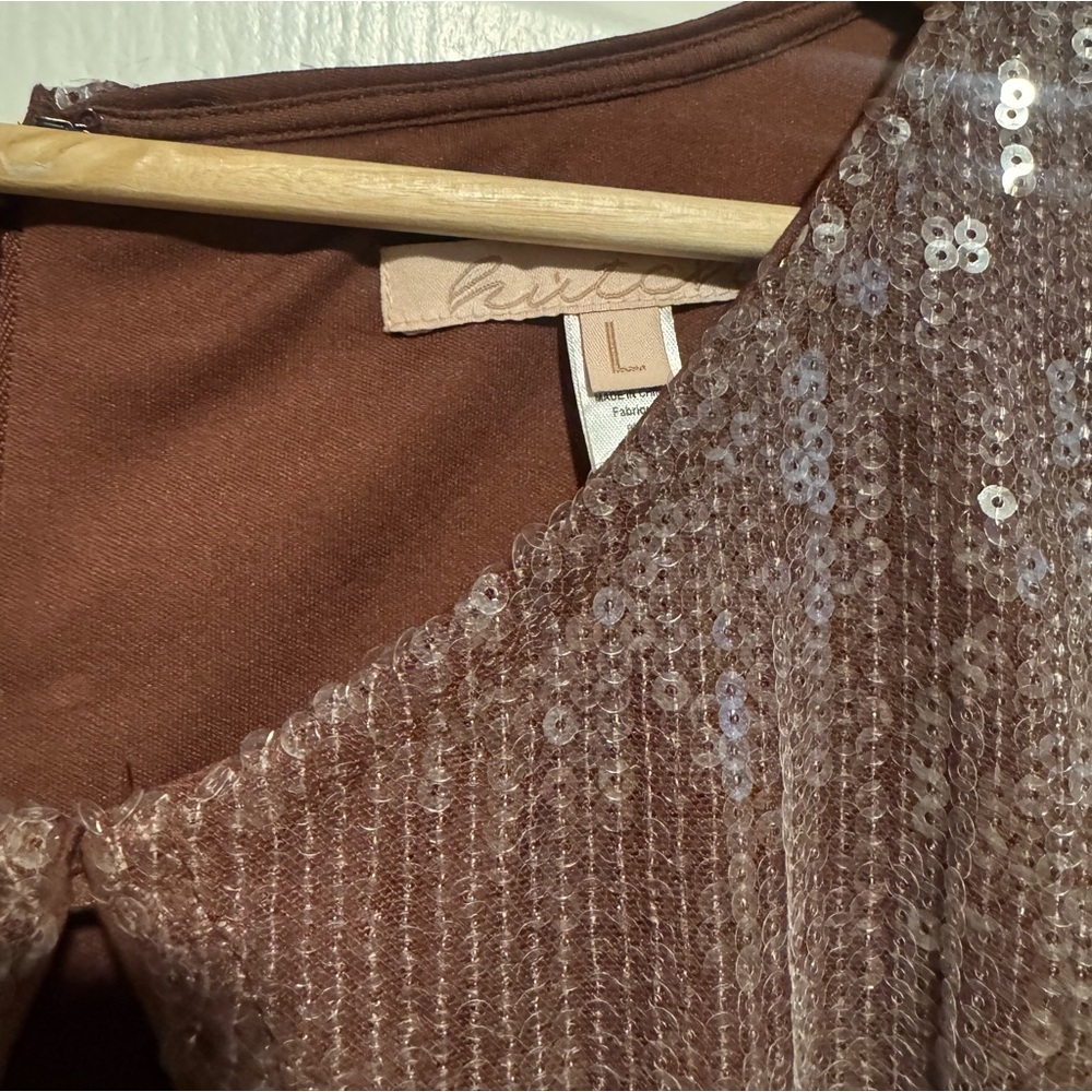 Hutch Mauve Sequin Bell Sleeve Shift Dress - Picture 2 of 3